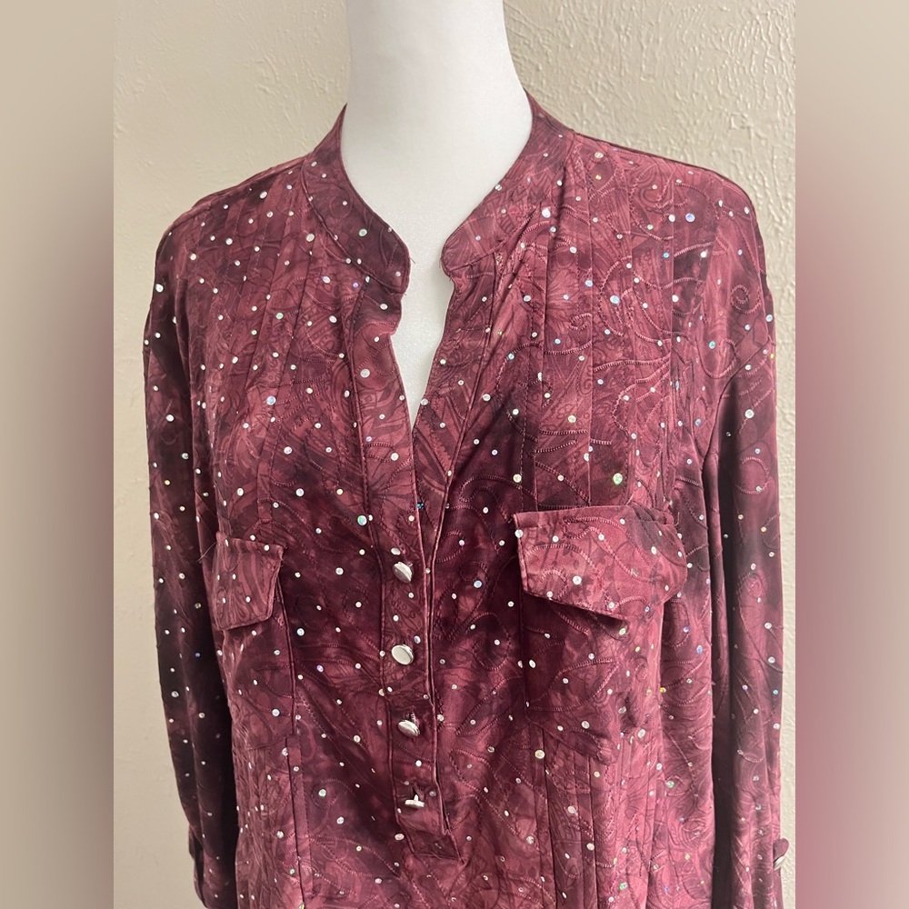 Cocomo Burgundy Blouse with Glittering Accents